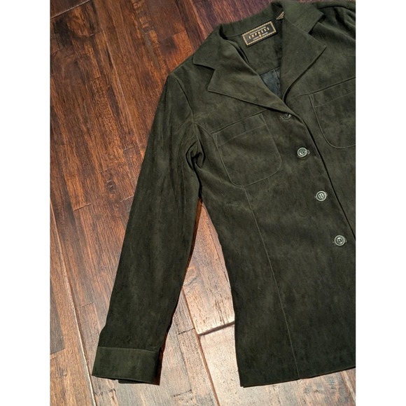 Vintage Express Jacket Womens XS Olive Green Faux Suede Blazer Buttons Notched - Picture 4 of 13